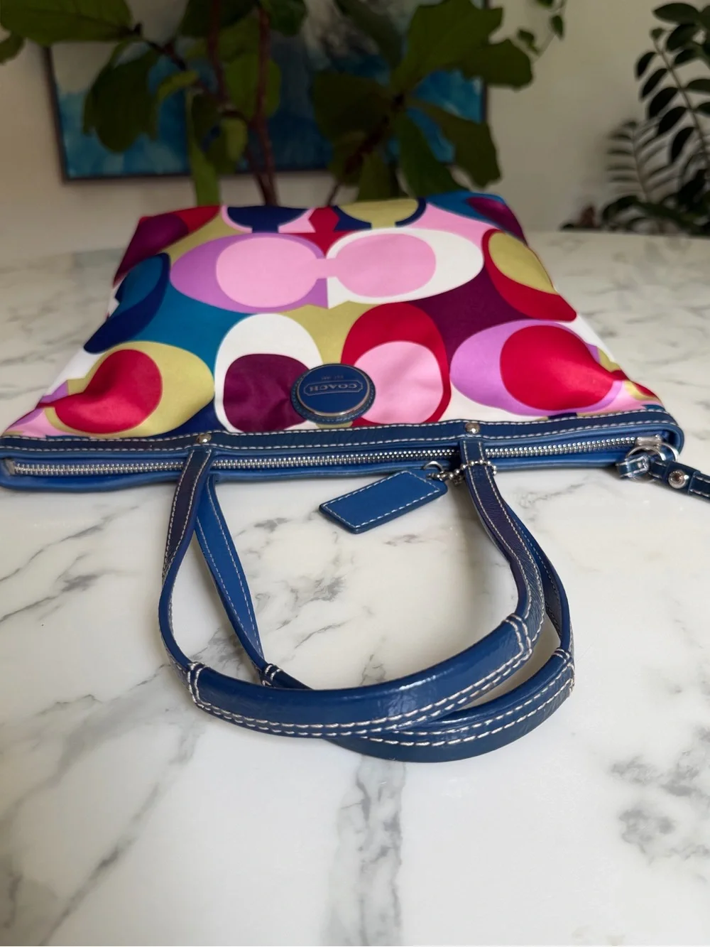 Coach Y2K Op Art Signature Scarf Print Multicolor Satin Tote Shoulder Bag F15183
